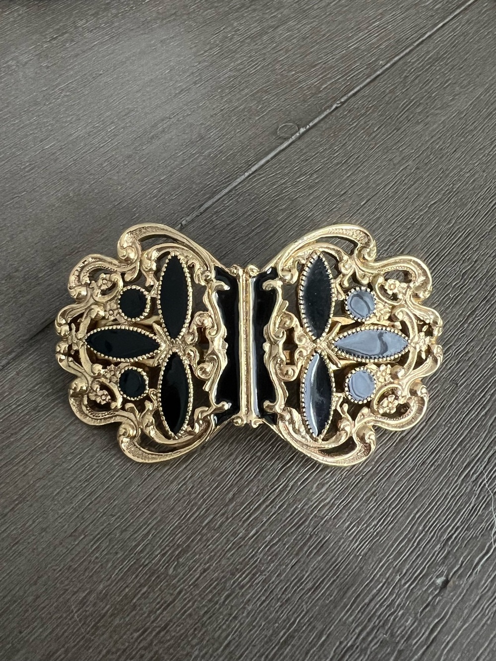 Vintage Gold-Tone hair clip with Black Enamel Accents